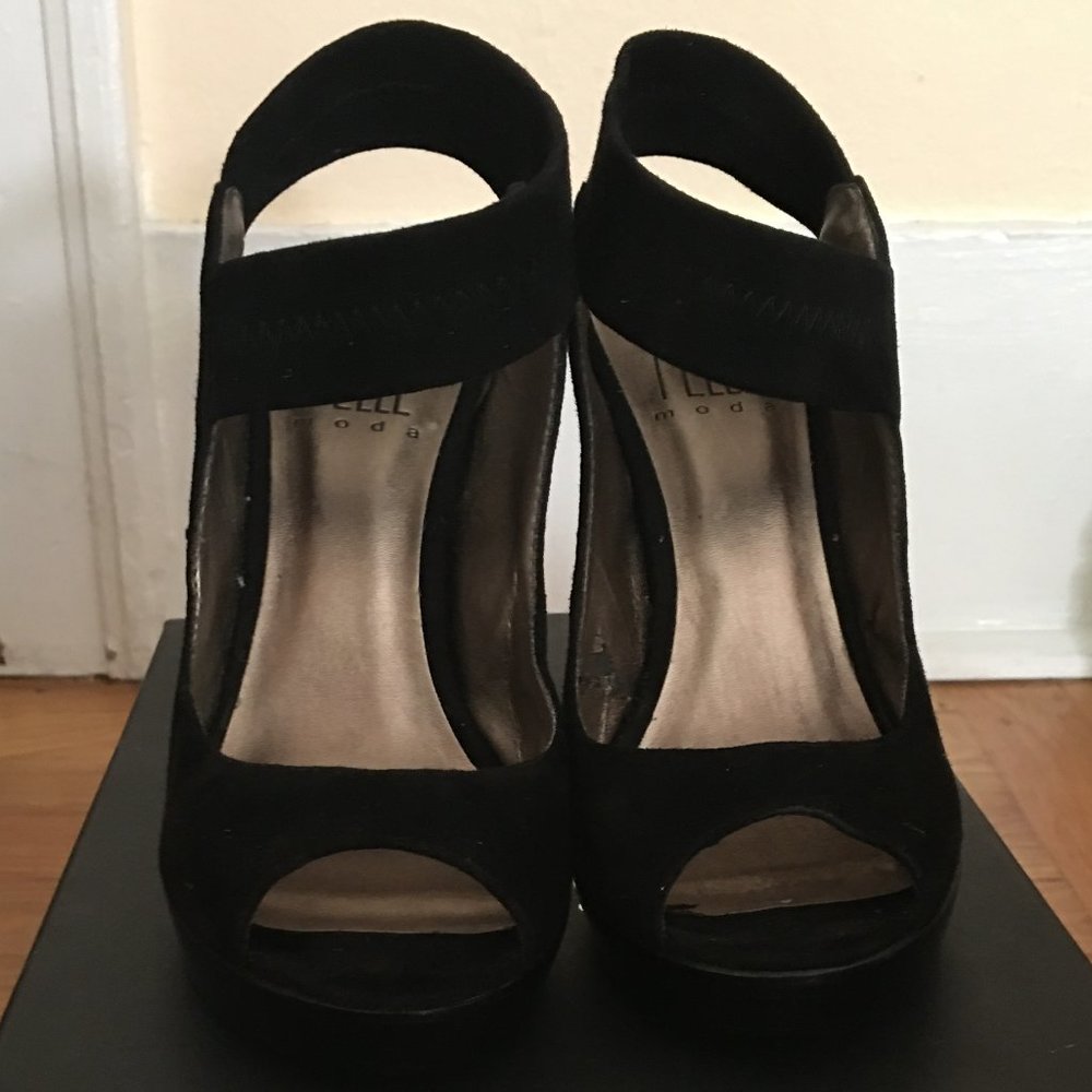 Pelle Moda Black Suede Peep Toe